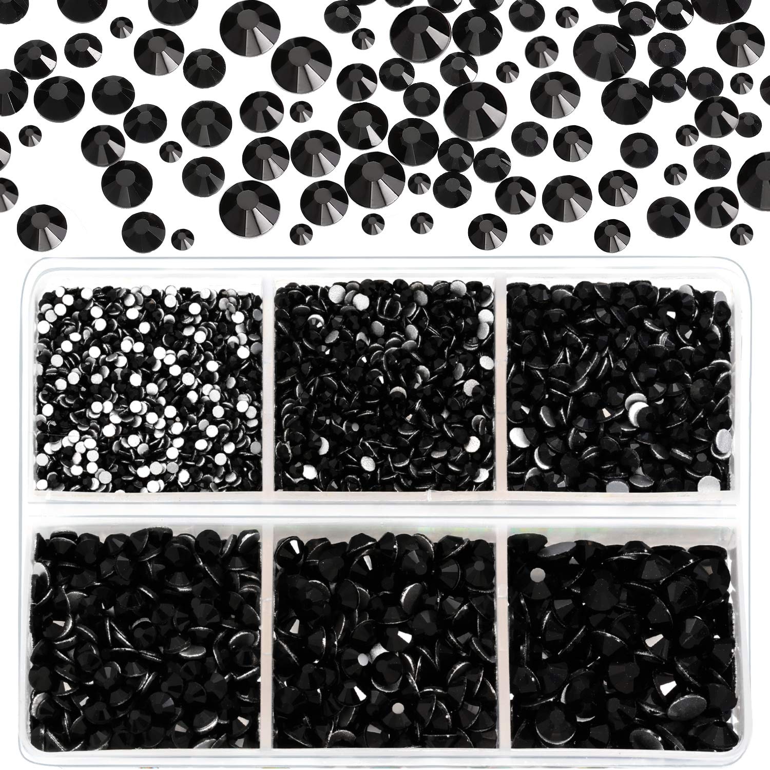 8030 Pieces Flatback Rhinestones Round Rhinestones Glass Gems Stones with 6 Mixed Sizes for Nail Art Phone Decorations Crafts DIY (Black) : Beauty & Personal Care