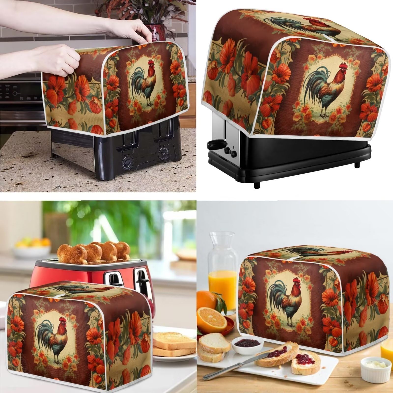 Set Aus 2 Staubschutz-Abdeckungen Für Küchengeräte – Huhn/Hahn Blumenmuster, Waschbar (Größe L)