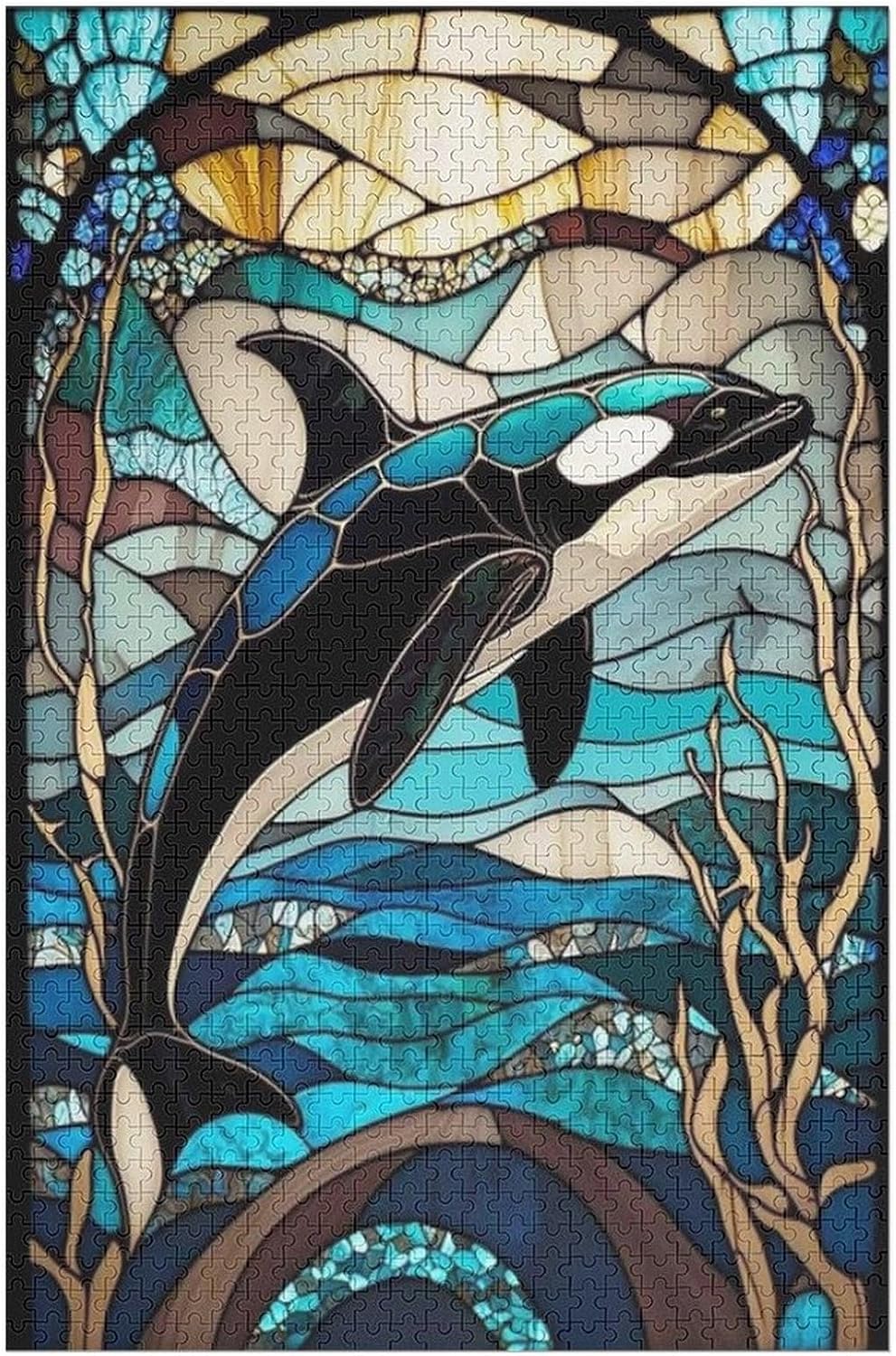 Great Jigsaw Puzzles for Adults 1000 Piece Stained Glass Killer Whale Puzzles for Adults Toys Gift Family Decoration Kids Puzzles