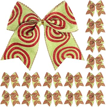 SIMISI RIBBON Christmas Tree Bows Wreaths Graland Xmas Party Decorations Red Green Stripe Ornaments 6 * 6 Inches, 12 Pcs