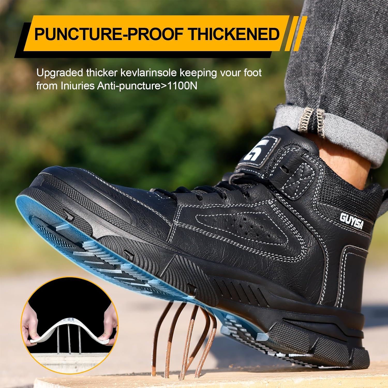 Work Boots for Men,Indestructible Steel Toe Shoes,Breathable High Top Steel Toe Boots for Men,Non Slip Lightweight Safety Work Shoes. - Image 3