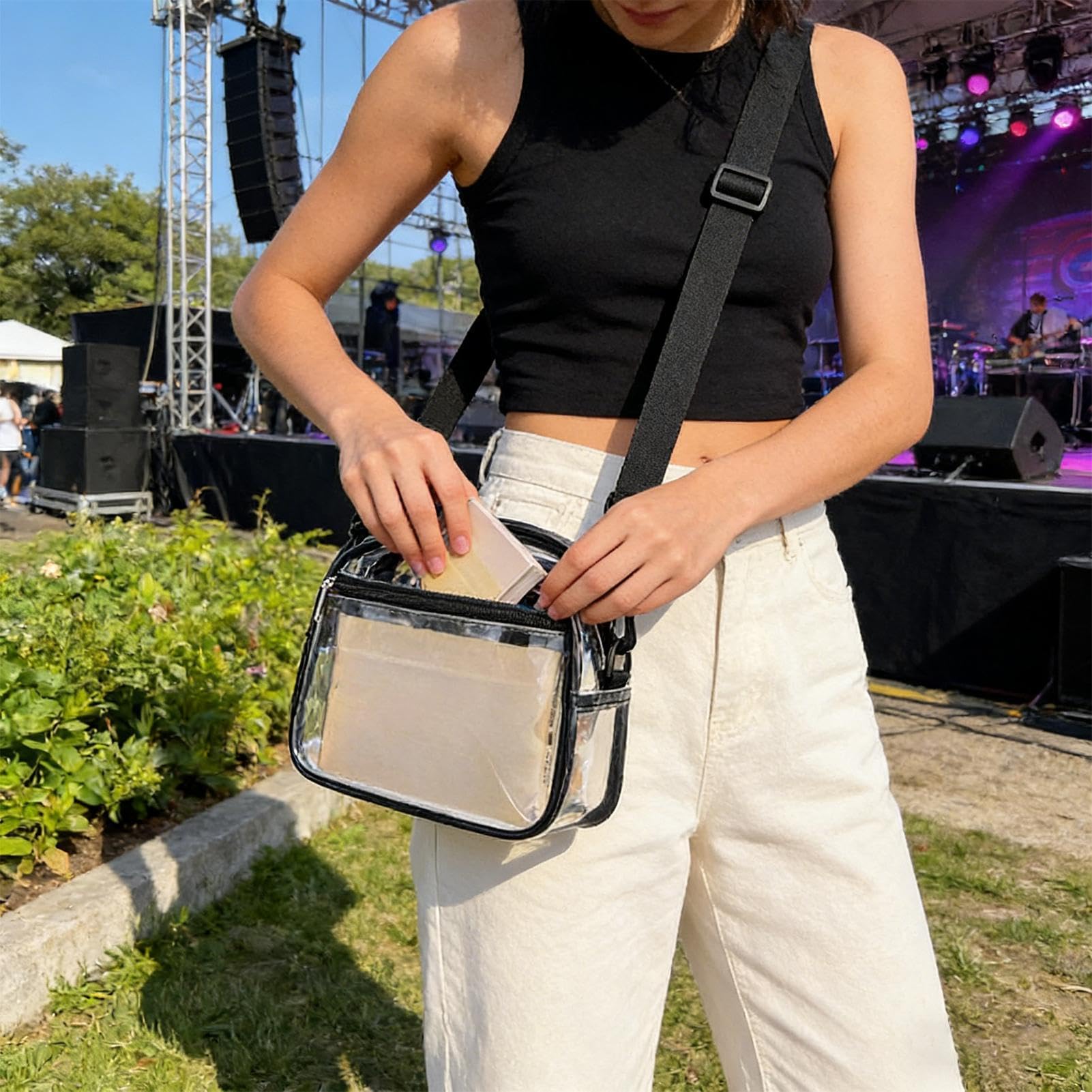 Genérico Bolso Transparente,Ajustable Impermeable con Monedero Desmontable | Para Mujer Con Correa Desmontable | Para Festivales Trabajo Desplazamientos Viajes Aire Libre Deporte Playa Conciertos
