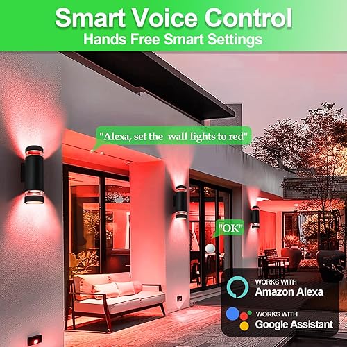 Miniatura 6 de wowlite Lámpara de pared para exteriores RGB de arriba y abajo, accesorios de iluminación exterior inteligentes con bombilla GU10, luz regulable que