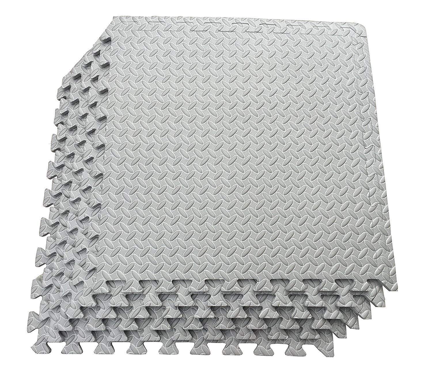GSQUARE Fitness Puzzle Mat, Gym Floor Mat, Exercise Mat, EVA Foam Interlocking Tiles, Protective Flooring for Gym Equipment and Workouts, 12mm Extra Thick (Grey, 4pcs - 16 Square Feet)-image-27