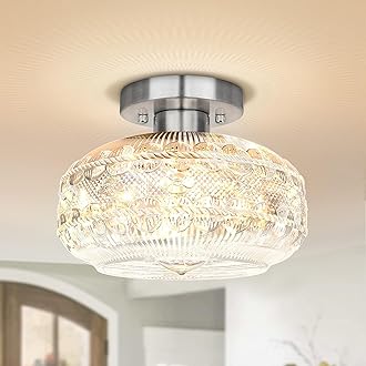 Semi Flush Mount Light Fixture, Brushed Nickel Hallway Lights, Globe Glass Ceiling Lamp, Industrial Kitchen Farmhouse Lighting for Entryway Bathroom Bedroom, Bulb Not Included