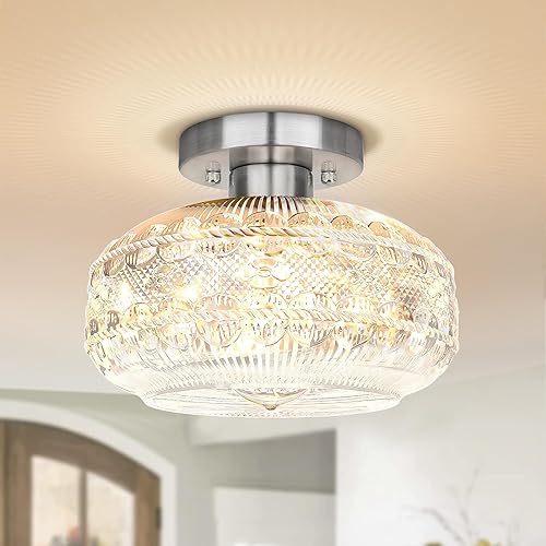 Miniatura 17 de Lámpara de Techo Industrial Semiempotrada, Lámpara de Techo de Vidrio Globo Dorado para Pasillos, Lámparas de Techo Vintage, Lámpara de Granja para