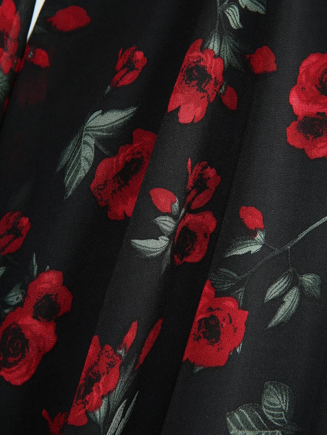 DRESSFO Women's Floral Belted 2-in-1 Top – Rose Print Ruched Sweetheart Neck Blouse with Flare Sleeves - Image 5