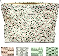 Vista 34 de STARDW Bolsas de cosméticos de flores para mujeres y niñas, bolsa de maquillaje de viaje, bolsa de maquillaje de lona de gran capacidad, bolsa