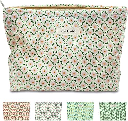 STARDW Bolsas de cosméticos de flores para mujeres y niñas, bolsa de maquillaje de viaje, bolsa de maquillaje de lona de gran capacidad, bolsa