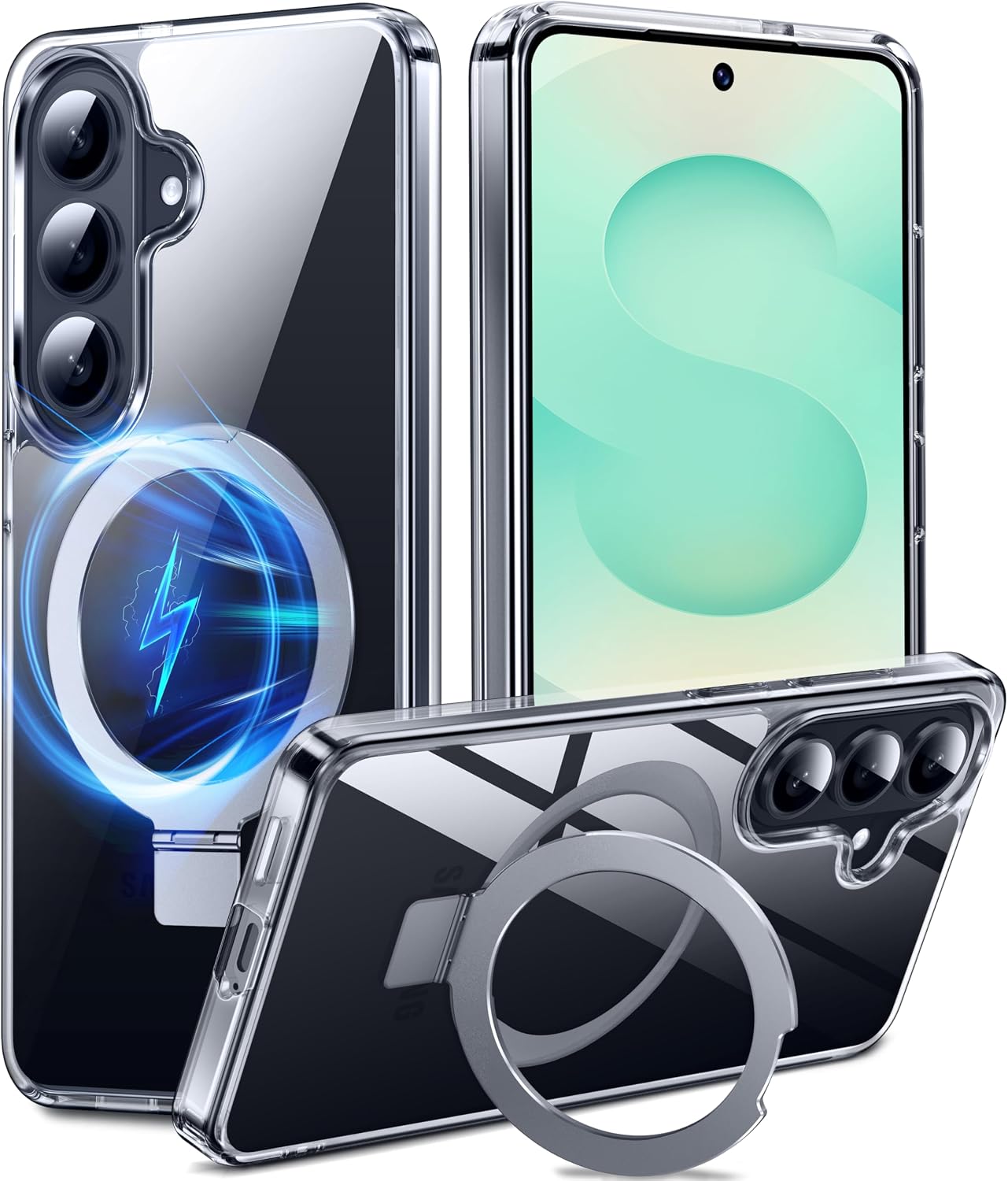 DASFOND Case for Samsung Galaxy S25 5G Case with Stand [Compatible with MagSafe] [All-in-1] Upgraded Magnetic Bumper Cover with Invisible Stand Mobile Phone Case Shockproof Protective Case Clear