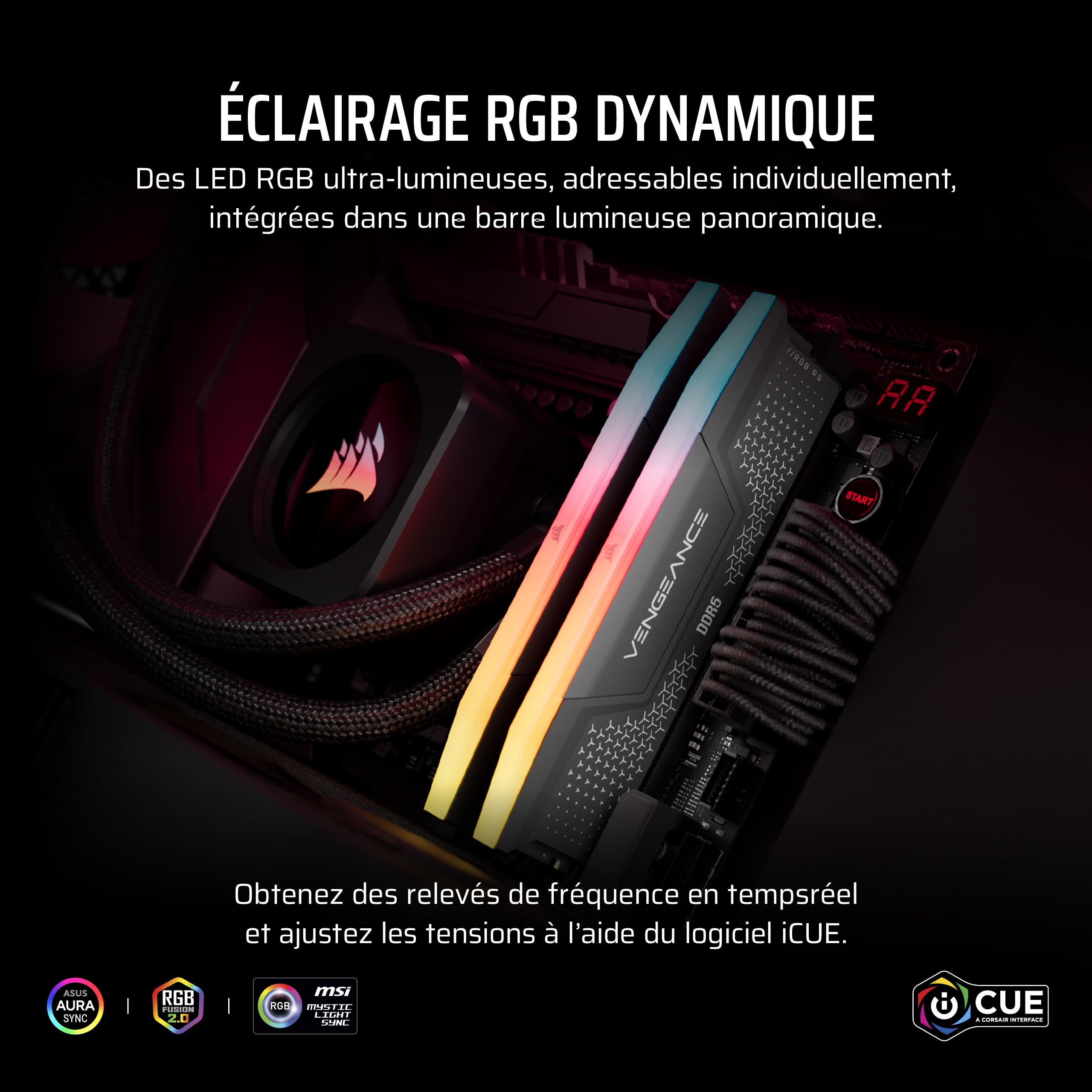 CORSAIR Vengeance RGB RS DDR5 32Go (2x16Go) Jusqu'à 6000MHz AMD Intel RAM | Mémoire pour Ordinateur de Bureau, Compatible AMD EXPO et Intel XMP 3.0, CL36, Gris, (CMG32GX5M2E6000Z36)