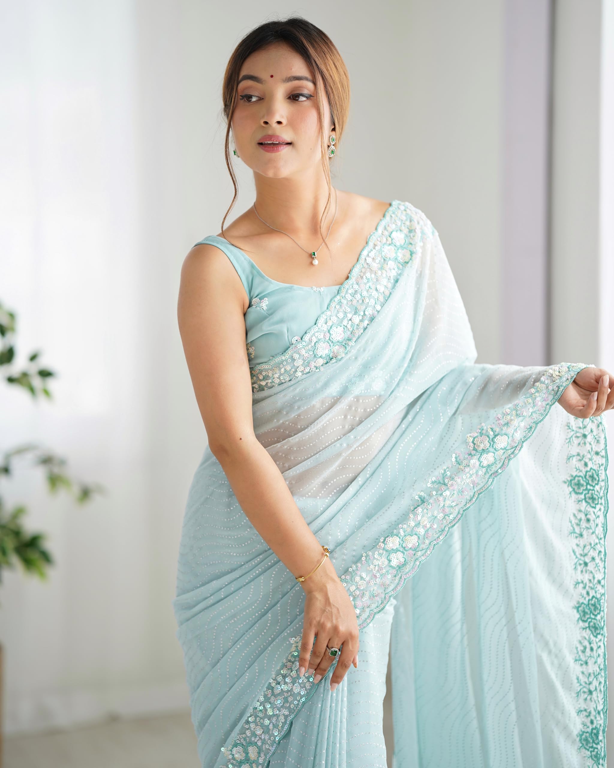 SGF11 Women's Georgette and Sequence Embroidery Work Saree With Unstiched Blouse Piece product image 5