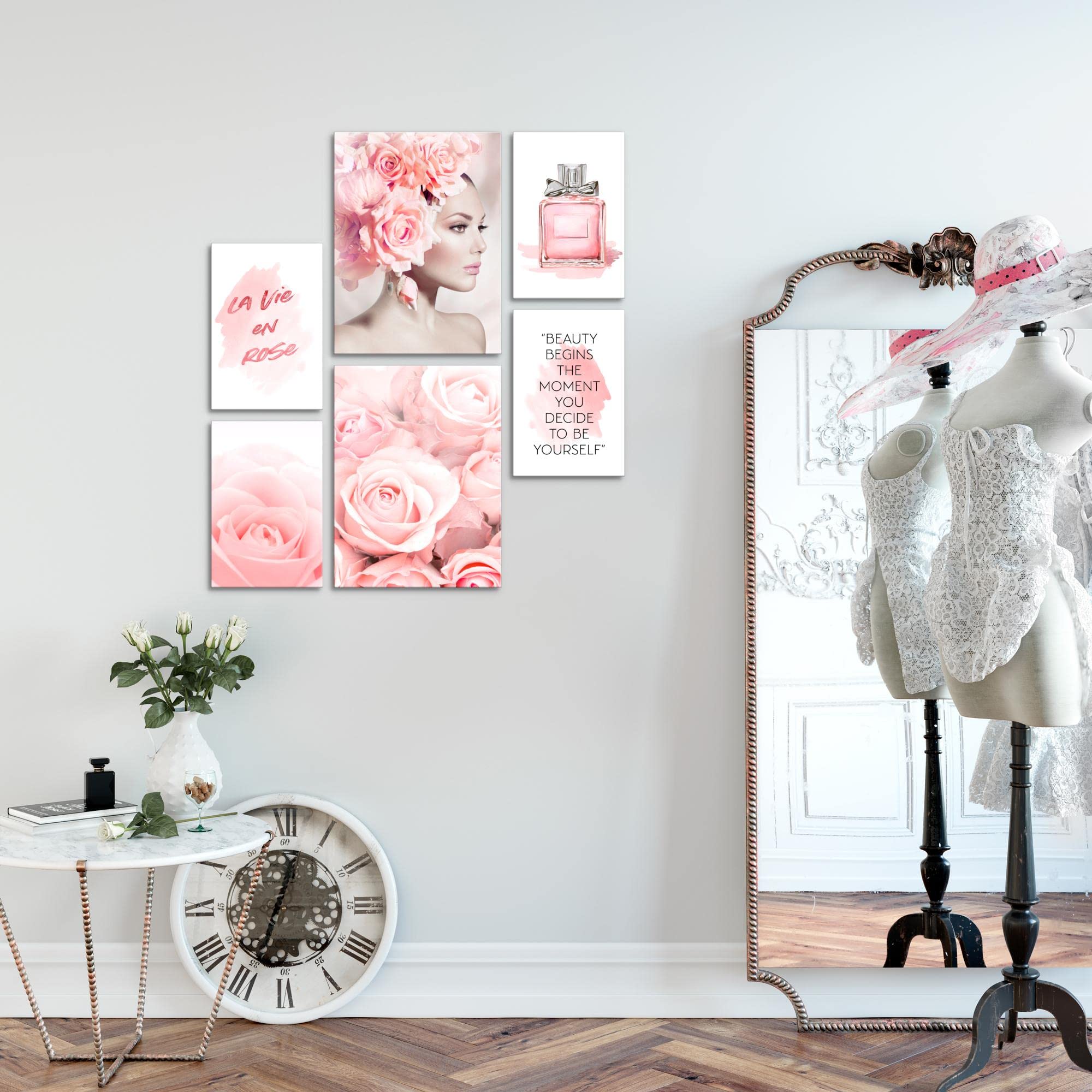 Novart Quadros Coco Quadro Moderno Rosa Su Tela – Collage Per Soggiorno E Camera Ragazze, 110g/m², Made In Germany, Senza Cornice