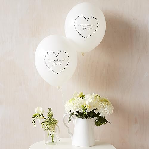Miniatura 3 de ANGEL & DOVE 25 globos de recuerdo funerario biodegradables blancos con texto en inglés "Forever In Our Hearts", para mesa de memoria,