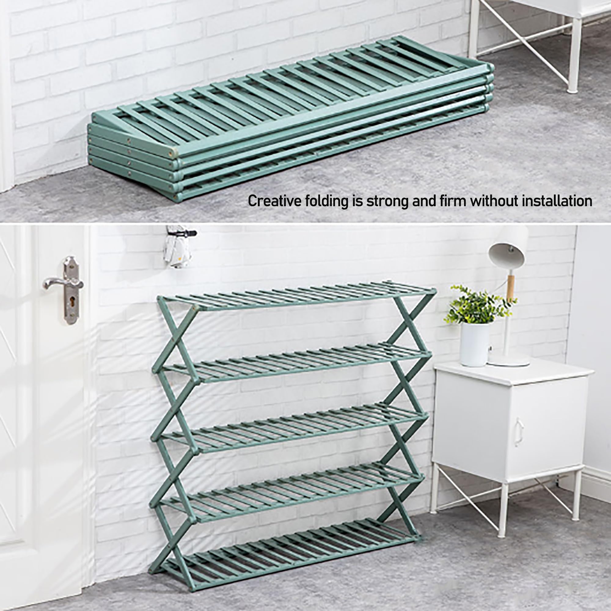 Scarpiera Pieghevole In Bambù | Multistrato | 70x25x69 Cm | Verde | Per Interni Ed Esterni - Foto 6