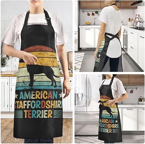 Miniatura 6 de Adjustable Waterproof Oil Resistant Apron Bib Apron with 2 Pockets, American-staffordshire-terrier-vintage-pattern Cooking Kitchen Aprons for Chef