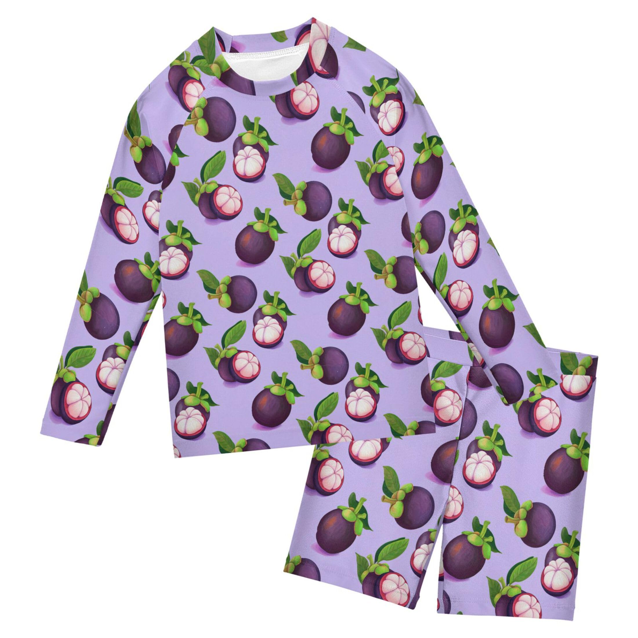 Purple Mangosteen Fruit Toddler and Baby Boys' 2-Piece Swimsuit Trunk, Long Sleeve Rashguard Bathing Suit B0405140
