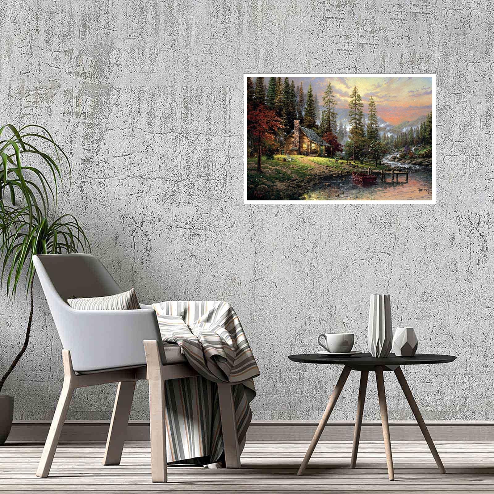 Hunters Cabin In The Woods (Picture Poster Forest River Art Canvas