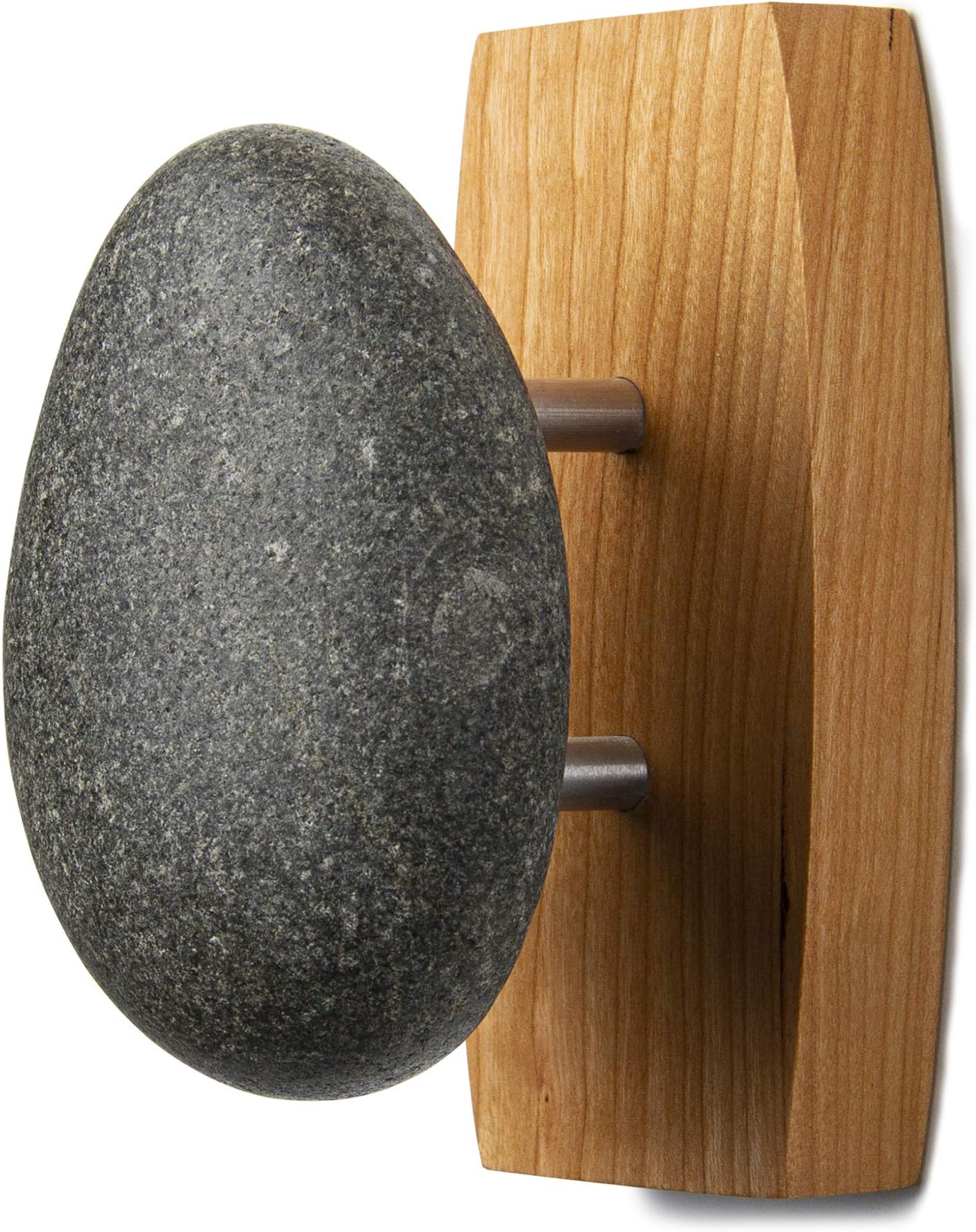 Sea Stones Coast Hook - Coat Hook - Hand Selected, Natural Stone Wall Hook with Elegant Wooden Backplate - Hang Your Coats, Towels, Robes & More with Both Indoors & Outdoor Uses (1 Pack, Cherry)