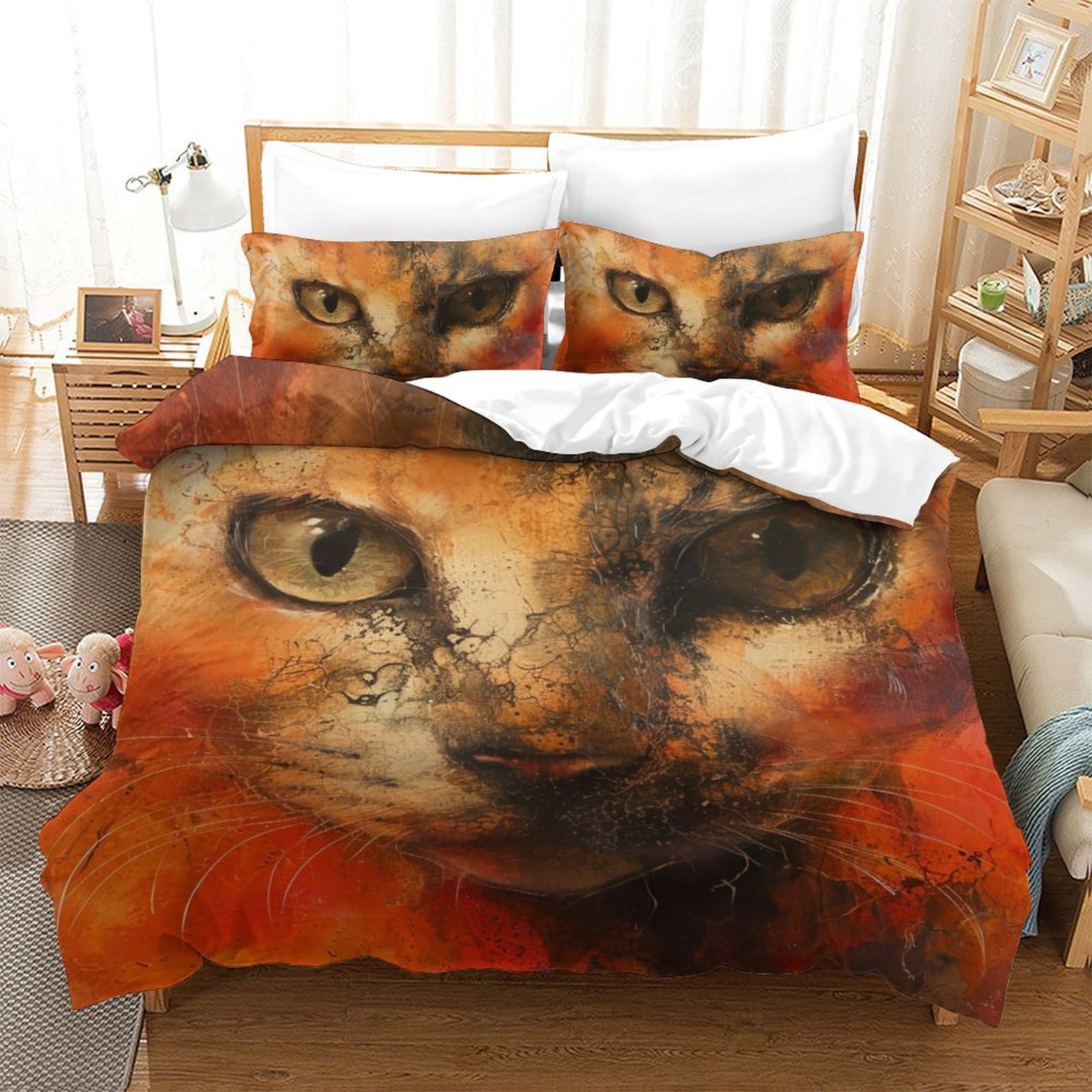 Parure de lit chat imprimé 3D en microfibre super douce anti-plis avec taies d'oreiller