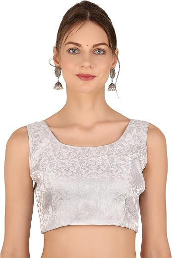 ND & R Women Brocade Chanderi Sleeveless Saree Blouse