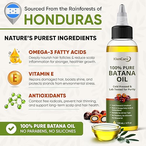 Miniatura 3 de Klencare Aceite para el cabello Batana 100% puro sin refinar  Tratamiento orgánico crudo prensado en frío para el crecimiento del cabello y cuero