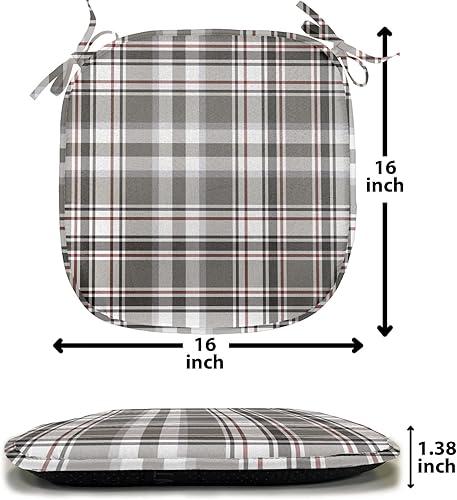 Miniatura 7 de Lunarable Juego de 2 cojines de asiento para silla a cuadros, clásico inglés, tartán a cuadros, rayas geométricas escocesas tradicionales, acolchado