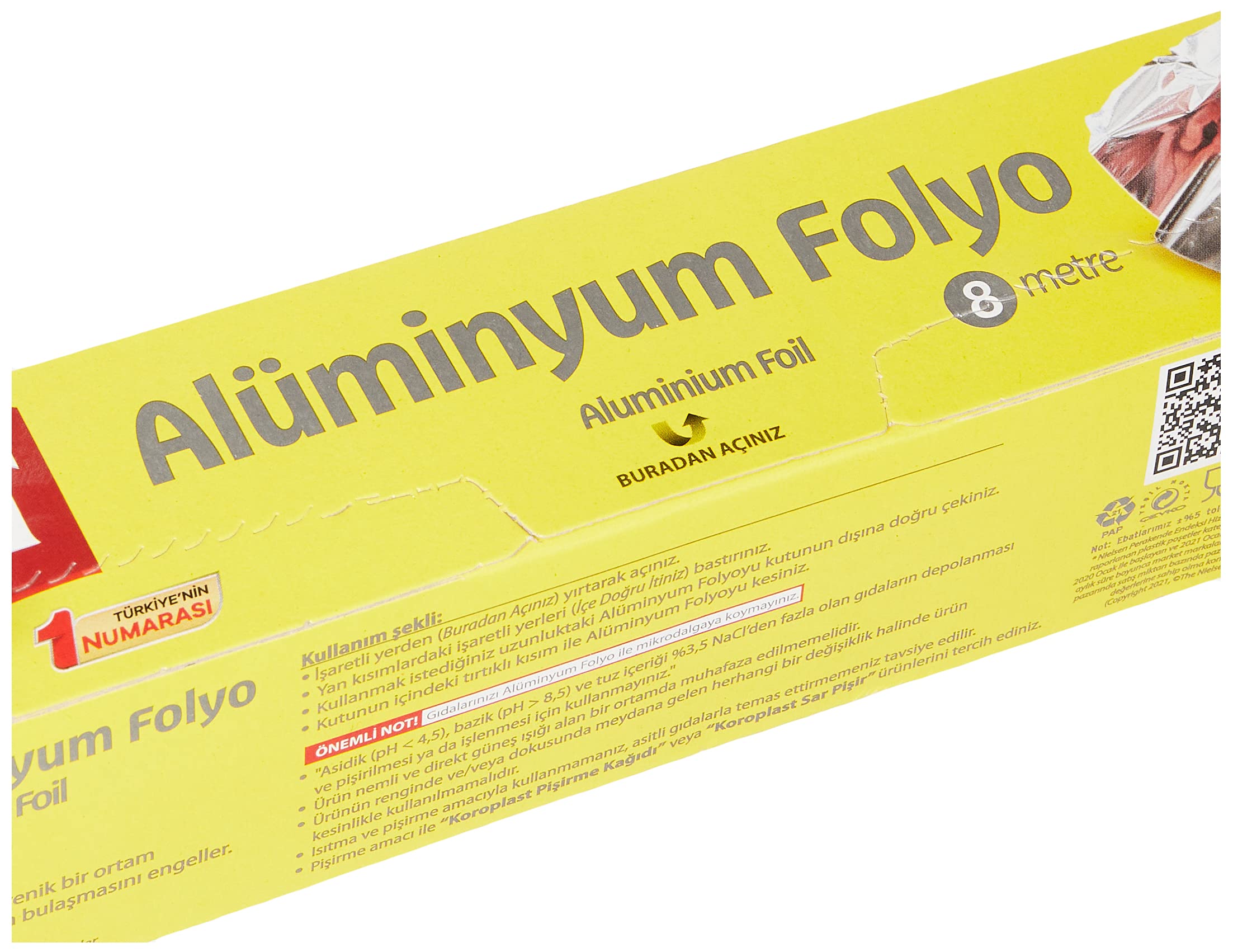 Koroplast Alüminyum Folyo 8 mt, BPA İçermez, Dayanıklı Yapışmaz Folyo 30 cm x 8 metre, Tavuk, Izgara, Et, Yemek, Gıda Artıklarını Saklamak için İdeal, Mutfakta Çok Yönlü Kullanım, Yüzey Korumaya Uygun