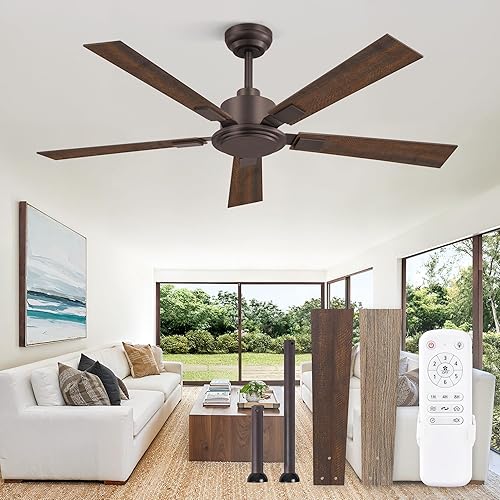 Miniatura 14 de Ventilador de techo de 72 pulgadas sin luz con control remoto, ventilador de techo grande negro sin luz con motor DC reversible silencioso, 6