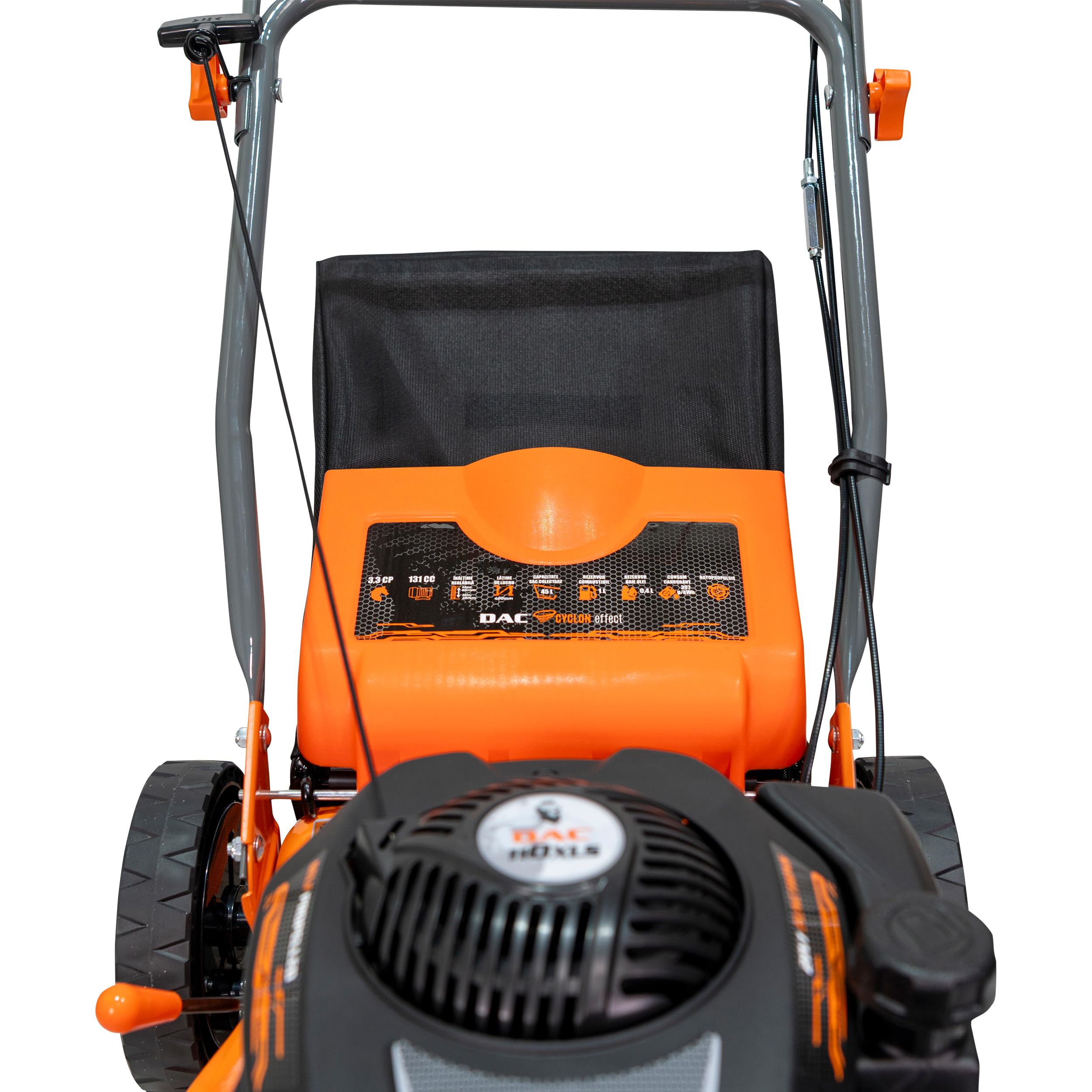 RURIS DAC 110XLS Termiczna kosiarka spalinowa, silnik 3,3 KM, 131 cm³, szerokość cięcia 400 mm, regulowana wysokość 25-65 mm, kosz 45 l, wyrzut tylny, metalowa rama