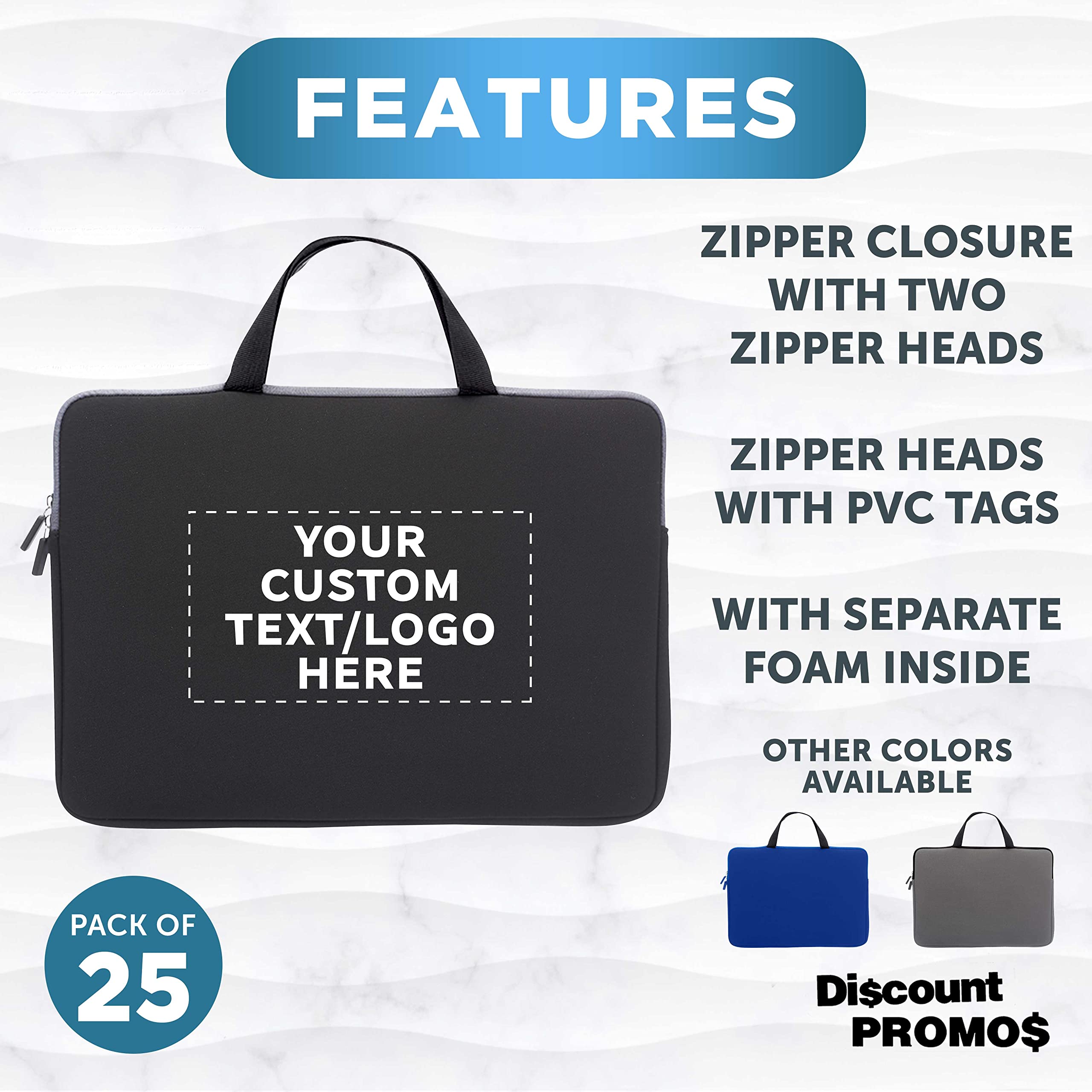 Custom Aston Neoprene Laptop Sleeves with Handles Set of 10, Personalized Bulk Bulk Pack - Electronic Device Protector, Perfect for Individuals on The Go - Black