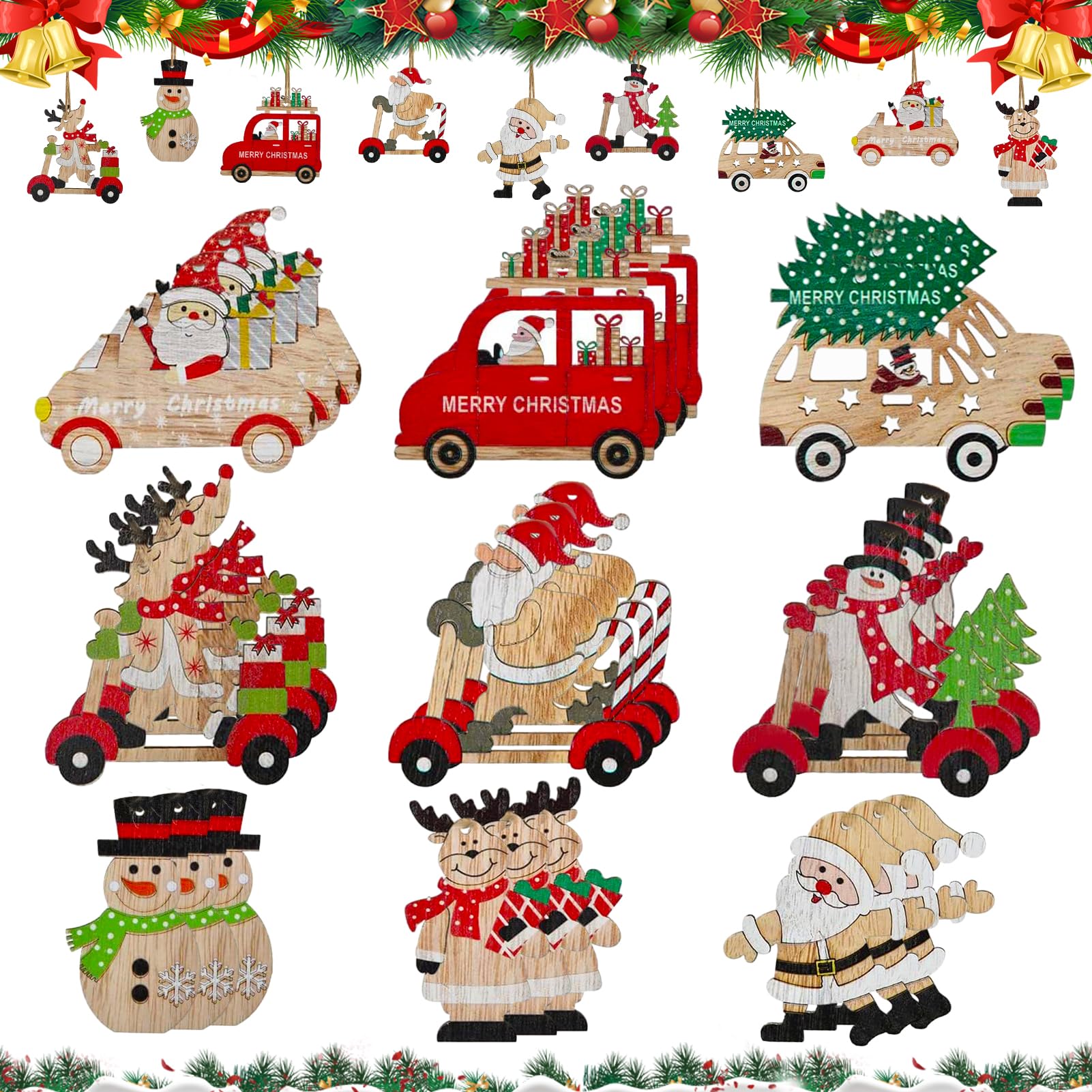 Conejo de Pascua, 27 unidades, madera, colgante de Navidad, decoración de árbol de Navidad, adornos de madera, pequeños