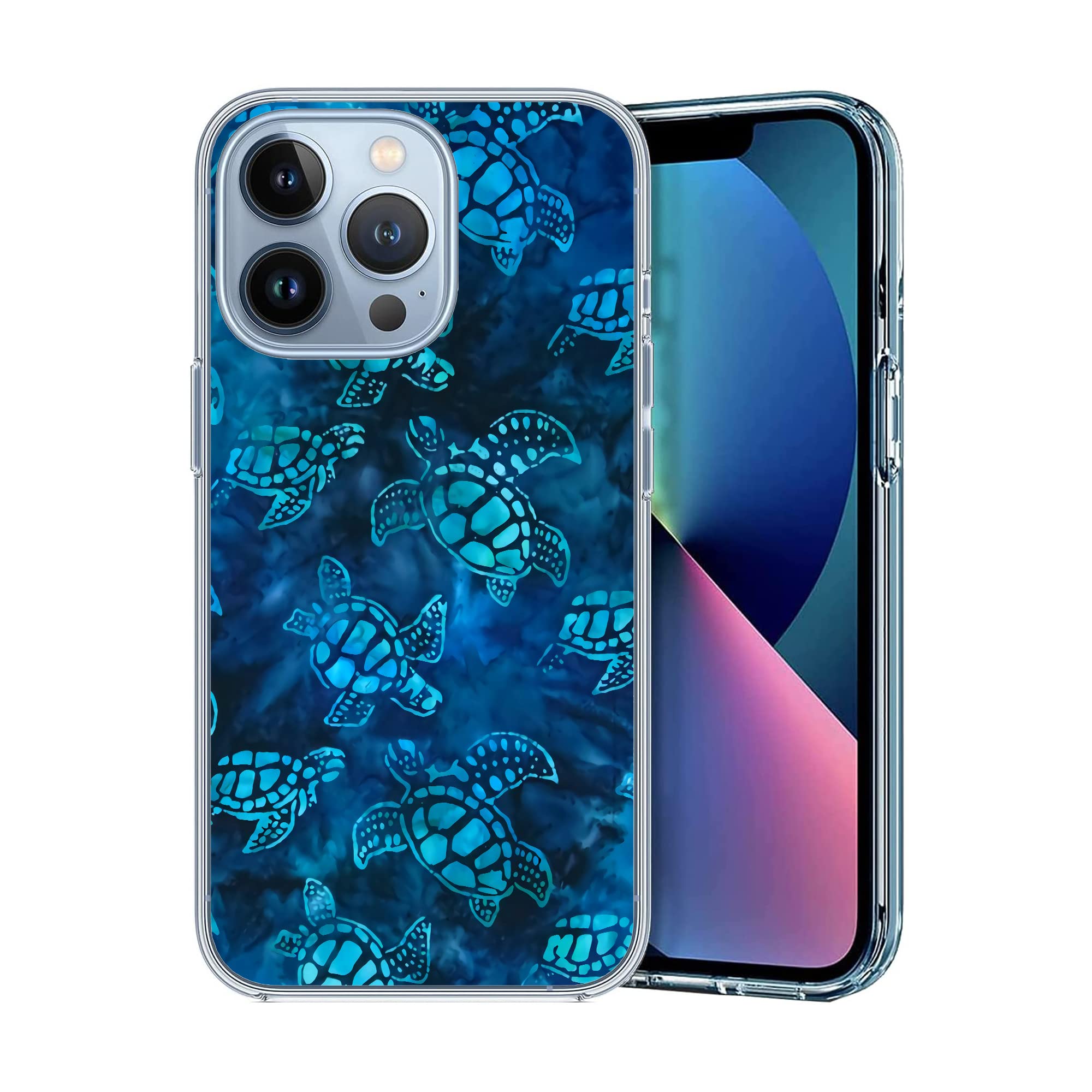 Compatible with iPhone 14 Pro Max Case, Cute Watercolor Blue Sea Turtle Clear Case Soft TPU Full Body Protection Cover Case Gift for Women Men