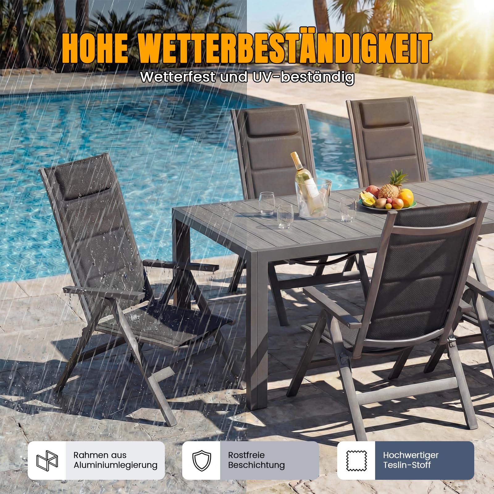 Devoko Gartenstühle Klappbar Aluminium, 7-Fach verstellbar, Hochlehner, 6er Set, 160 kg