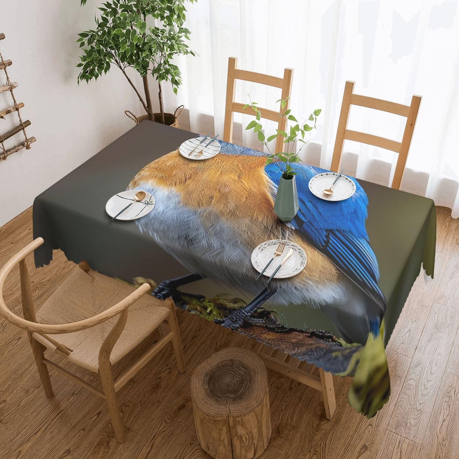 MXZERFKGLA Rectangle Tablecloth 137x183 cm Waterproof Tablecloth for Dining Tables Kitchen Farmhouse Tablecloths Blue Bird Perched Table Cloth Wrinkle Free Table Cover for Dining Buffet Wedding Party