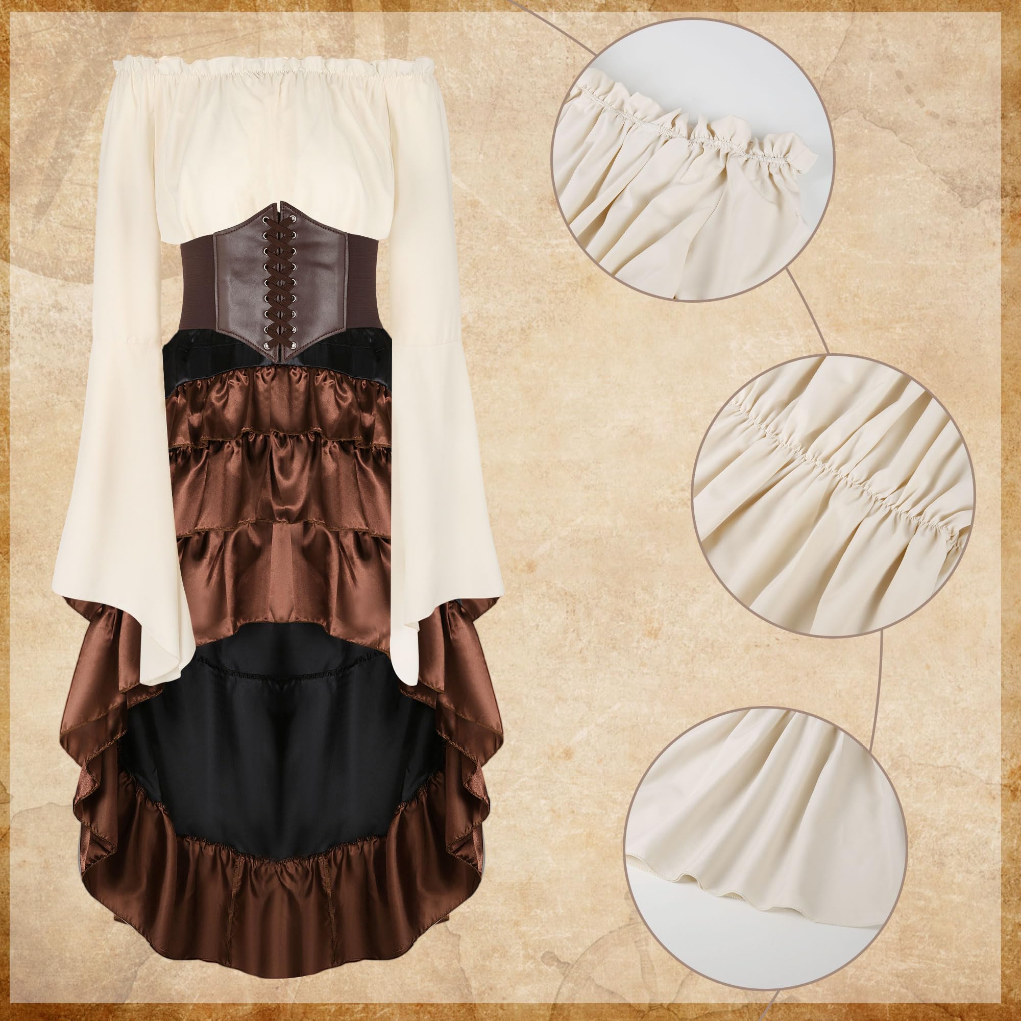 CICOCI Disfraz de pirata para mujer, corsé renacentista, falda steampunk, accesorios de pirata, disfraz completo de Halloween