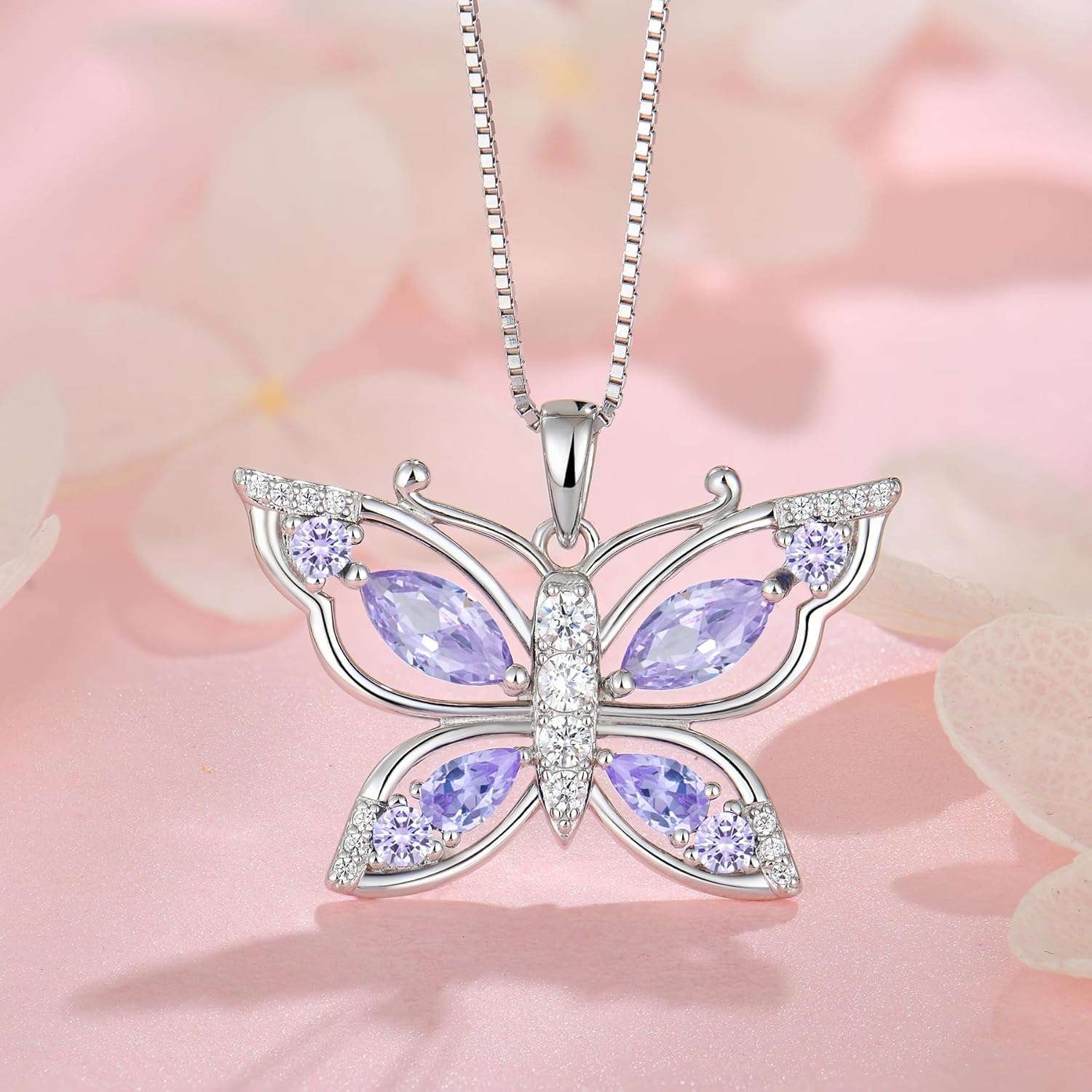 Women's Butterfly Birthstone Pendant Necklace 925 Sterling Silver 5A Cubic Zirconia Jewelry for Mother's Day Valentine Birthday Gifts for Her - Image 3