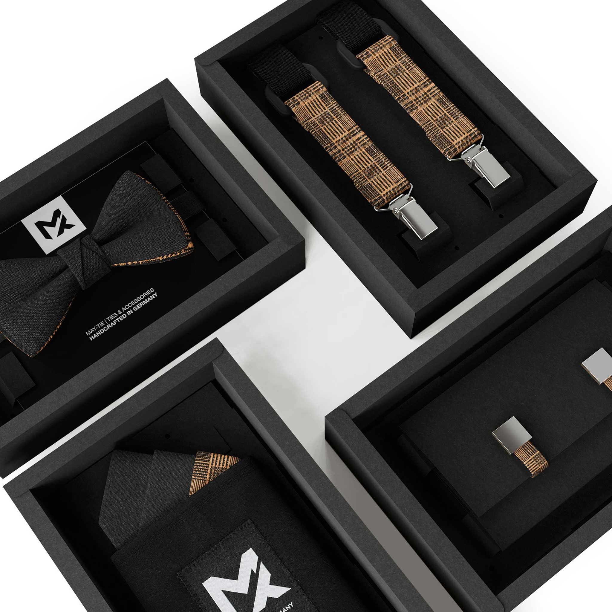 Herrenfliege aus Leinen + Kork | Classic Karo Schwarz | Vegane Leinenfliege | Classic Butterfly Selbstbinder Optik | Hochzeit & Festliche Anlässe | Handgefertigt