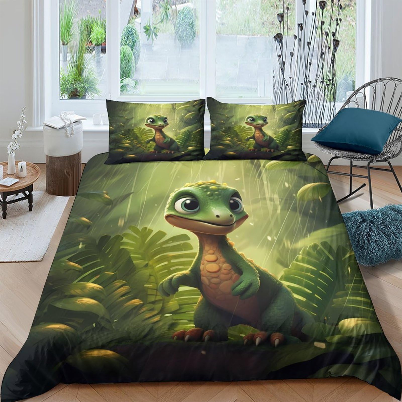 Ctjqhvkz Style-10 3D Printed Green Jungle Dinosaur Fitted Sheet Microfiber Soft Breathable Forest Bed Cover For Bedroom Dorm Decor Single（135X200cm）