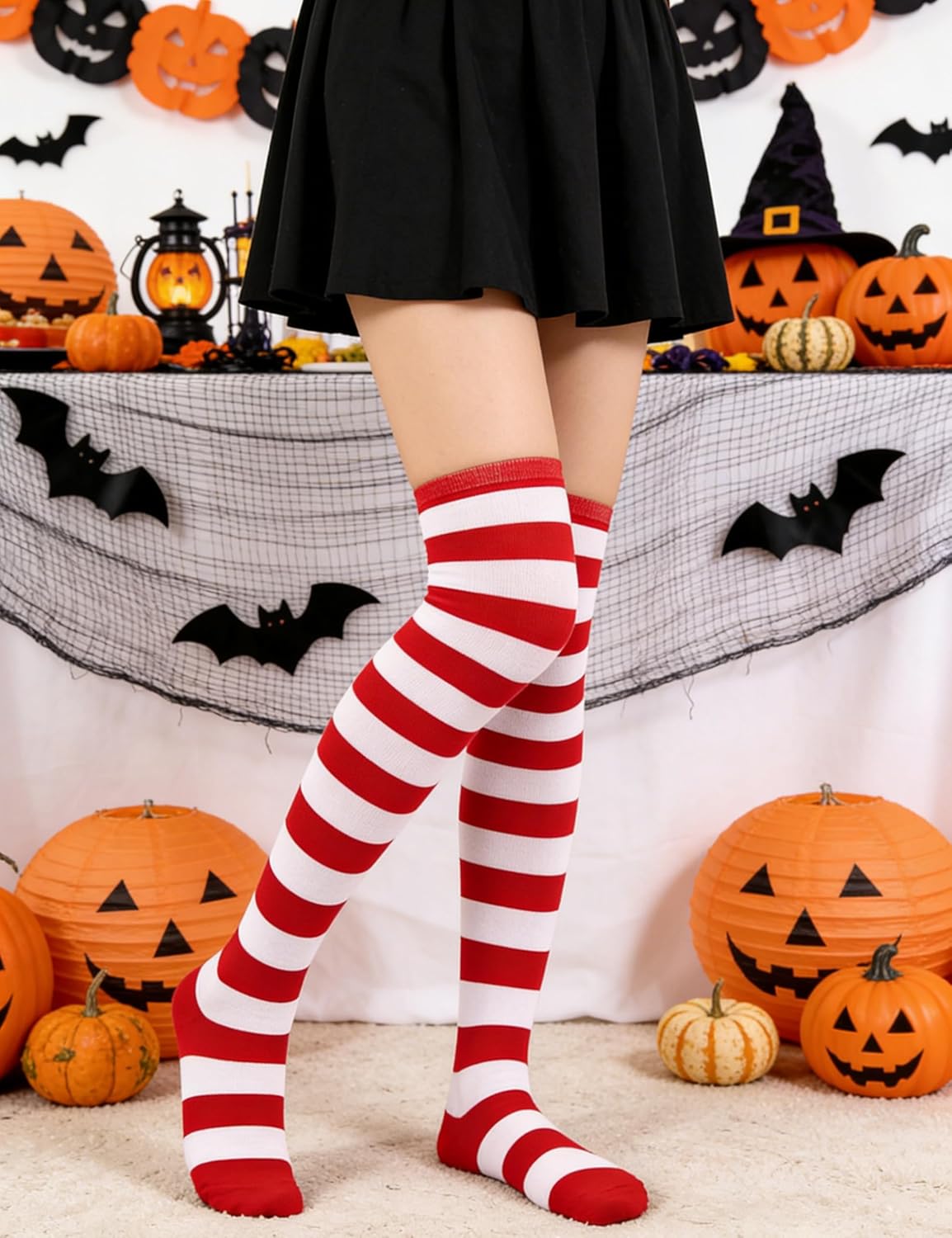 Women Thigh High Striped Socks - Long Boot Tights Stocking Leg Warmers Over Knee Socks For Halloween Costume - Image 2