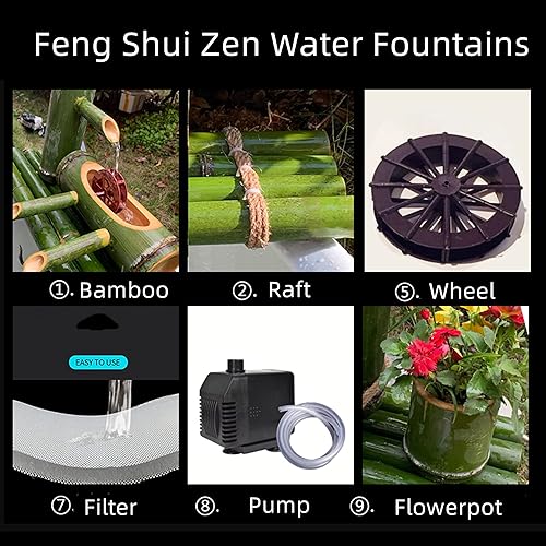 Miniatura 6 de Fuente de agua de bambú, fuente de jardín al aire libre, dirección de flujo de agua múltiple, sistema de circulación de agua, para estanque de