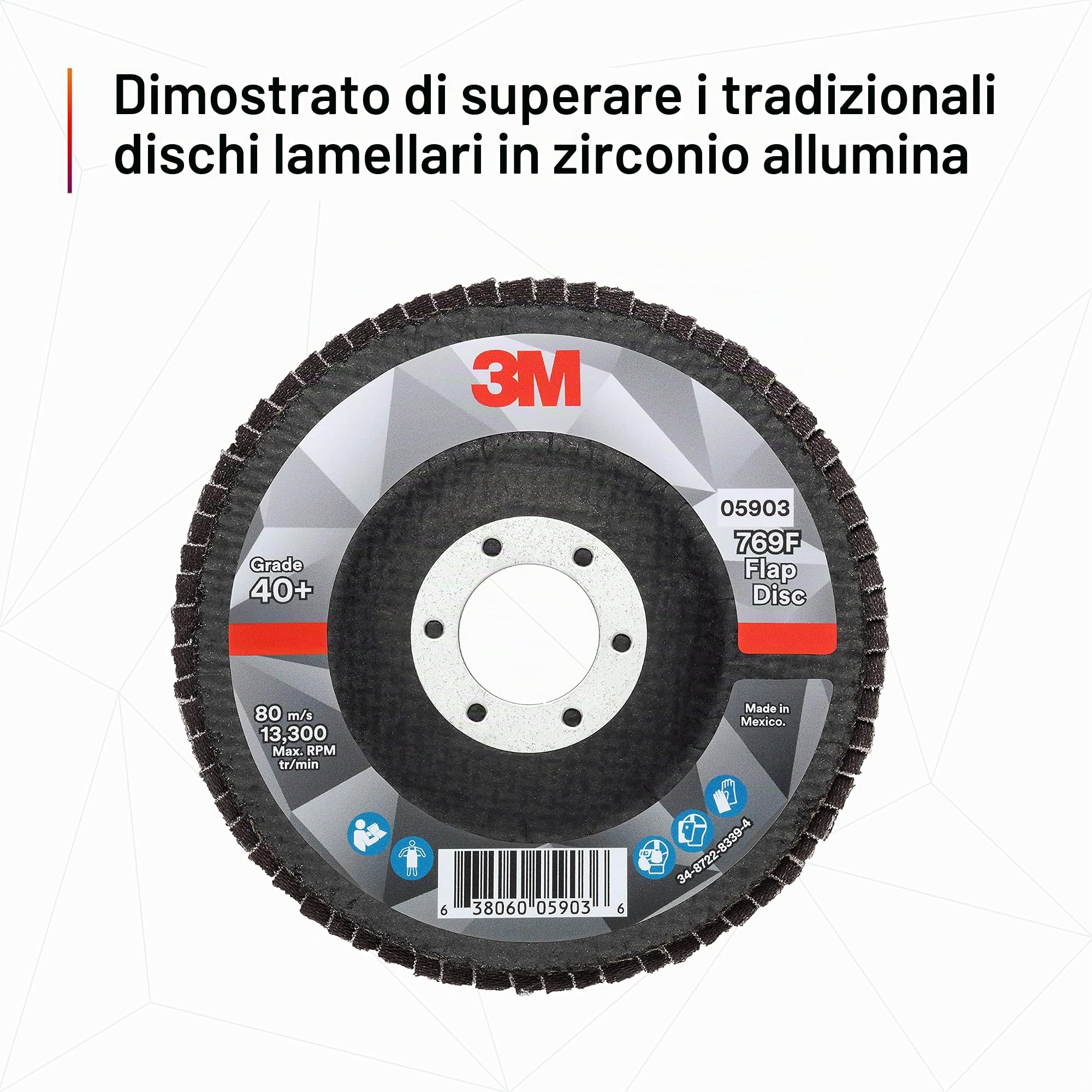 Disco lamellare 3M 769F, T27, abrasivo ad alte prestazioni, grana in ceramica a forma di precisione, 40+, 11,7 cm x 7/8 in 10 pezzi (confezione da 1)