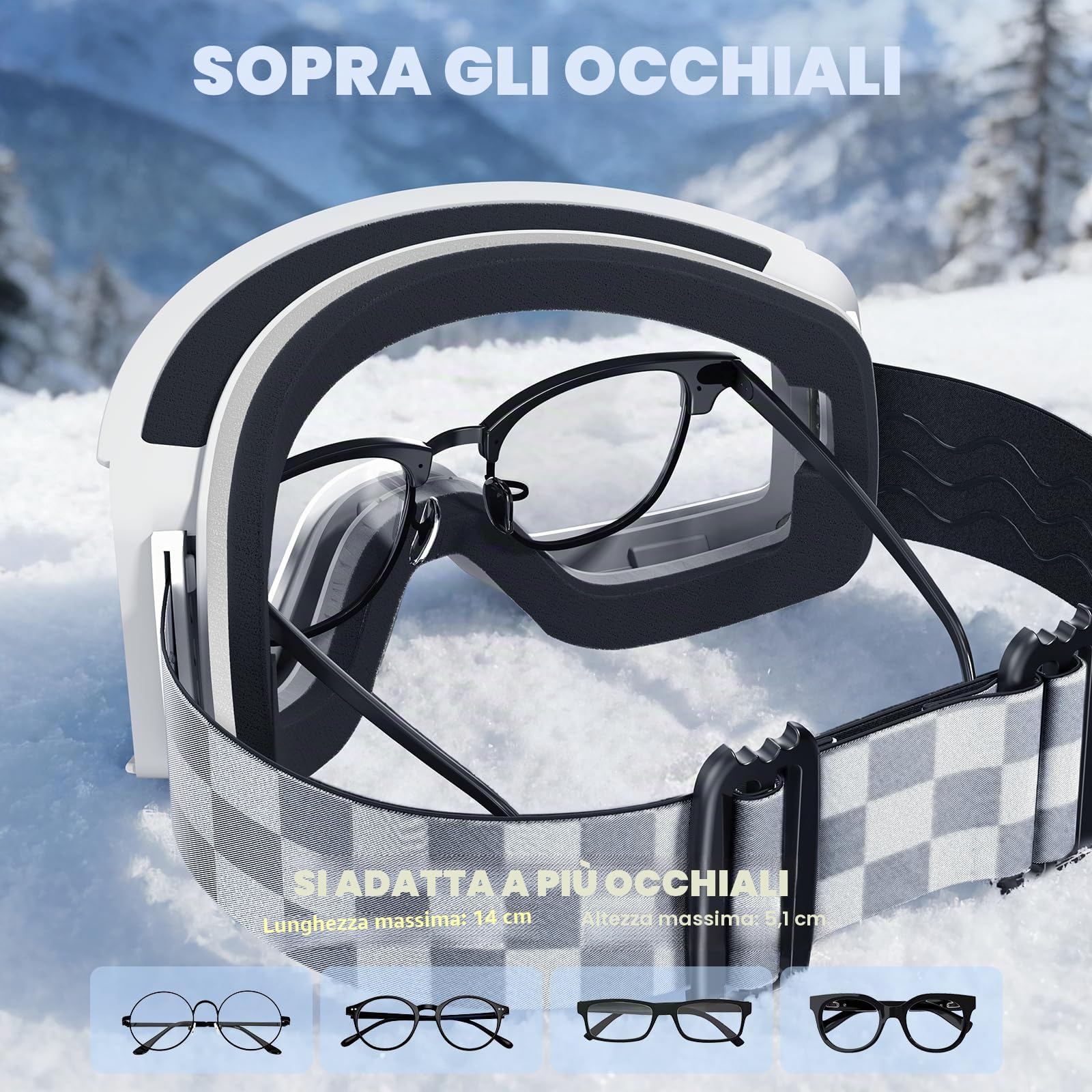 Occhiali da sci OTG, occhiali da sci da snowboard per uomo e donna, con 2 lenti magnetiche intercambiabili, anti-nebbia, protezione UV per uomini e donne, adolescenti, sci e snowboard