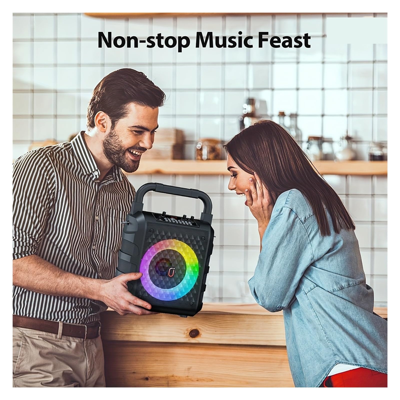 Zestaw Karaoke Z 2 Bezprzewodowymi Mikrofonami Karaoke, Przenośnymi Głośnikami Bluetooth, Domowym Systemem Karaoke 0K Z Kolorowymi Światłami RGB