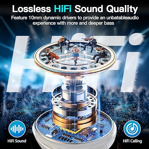 Miniatura 5 de kurdene P3 - Auriculares inalámbricos Bluetooth 5.3, estéreo de graves profundos con micrófono en el oído, auriculares de sonido envolvente premium