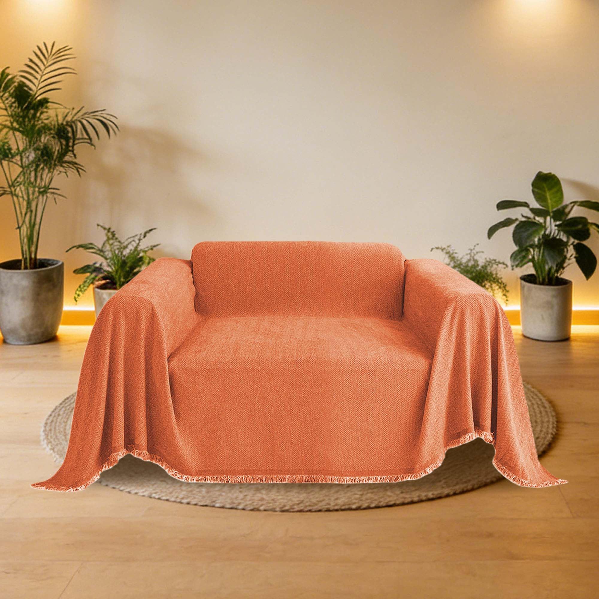 Housse de canapé 3 places chic avec pompons | Protection 4 saisons 180x490 cm