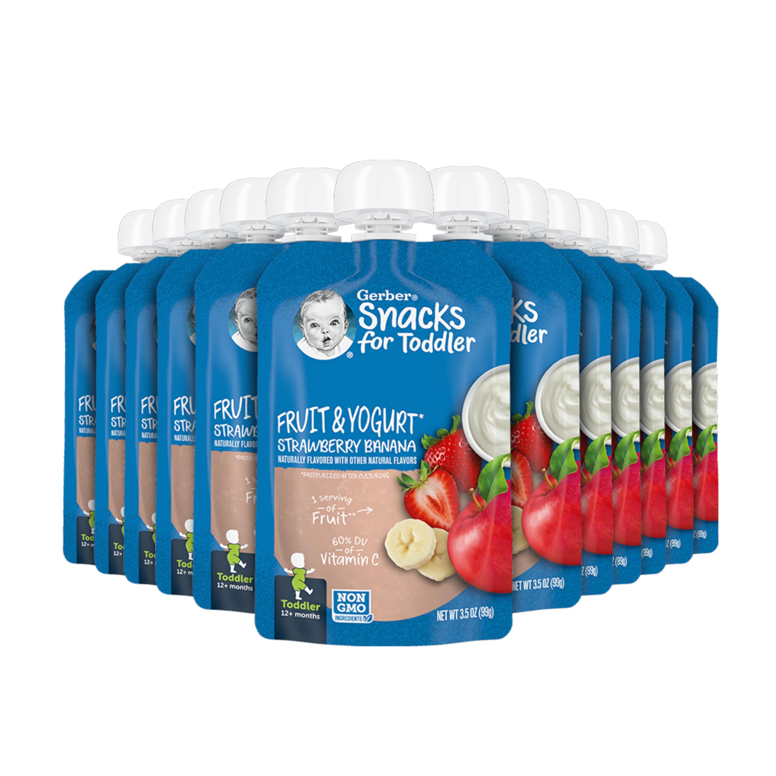 Gerber - Alimento para bebés (12 meses), sabor a yogur de frutas, fresa y plátano, 3,5 onzas (paquete de 12)