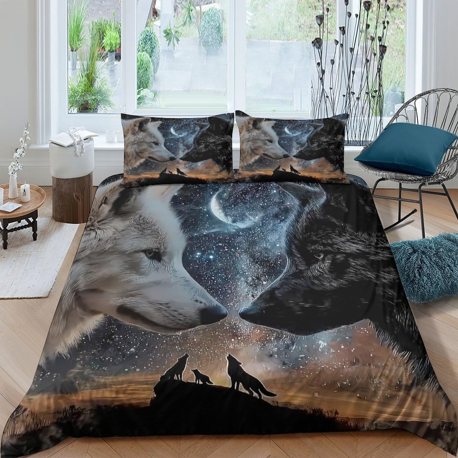 Ctjqhvkz Style-4 3D Printed Wolf Night Sky Fitted Sheet Microfiber Soft Anti-Slip Bed Cover For Bedroom Dorm Mattress Decor Single（135X200cm）
