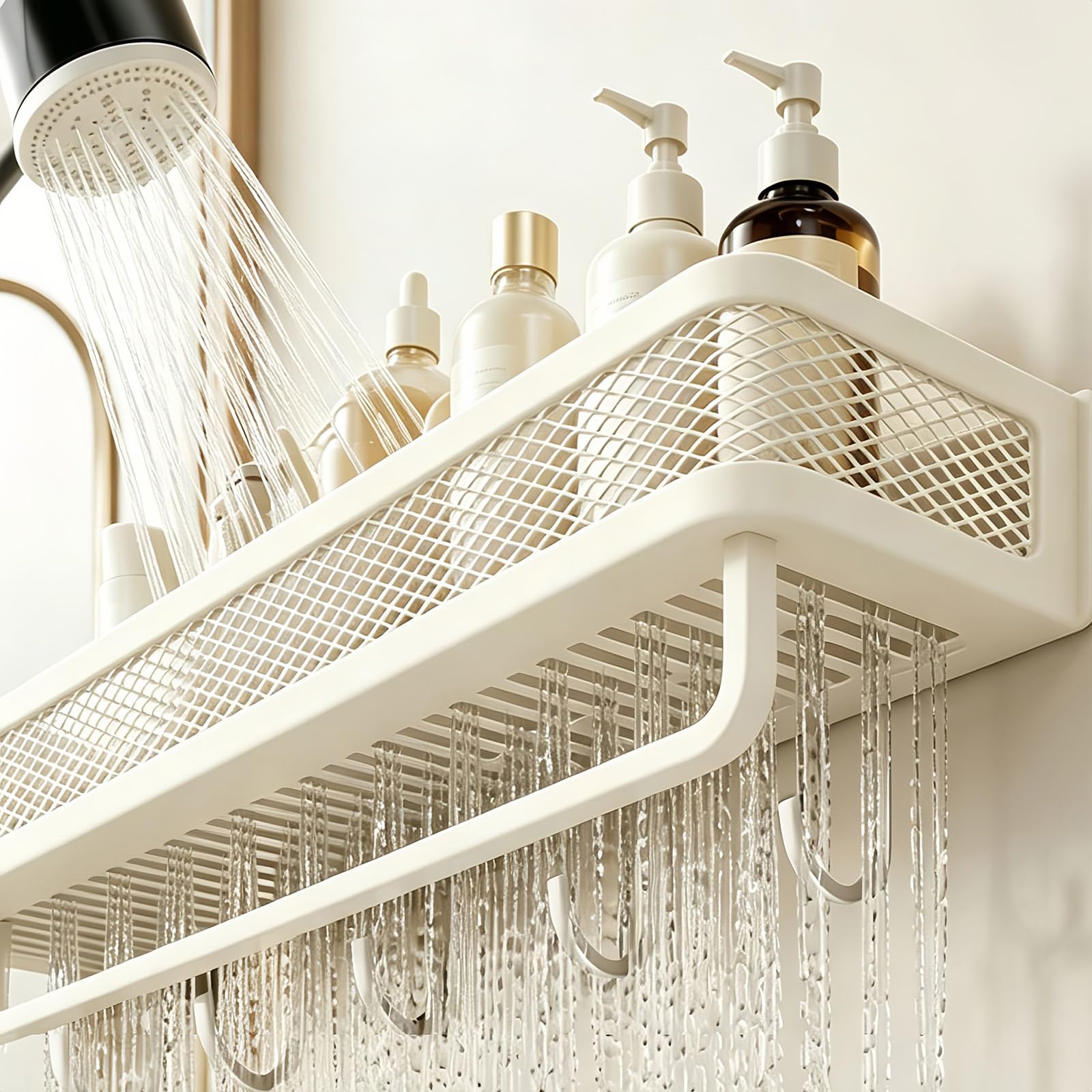 Porta Shampoo Adesivo Rimovibile, Organizer da Doccia a Parete Senza Fori | Disponibile con/senza Portasciugamani per Bagno, Cucina, Balcone, Dormitorio, Appartamento(Nero,60cm/23.6")