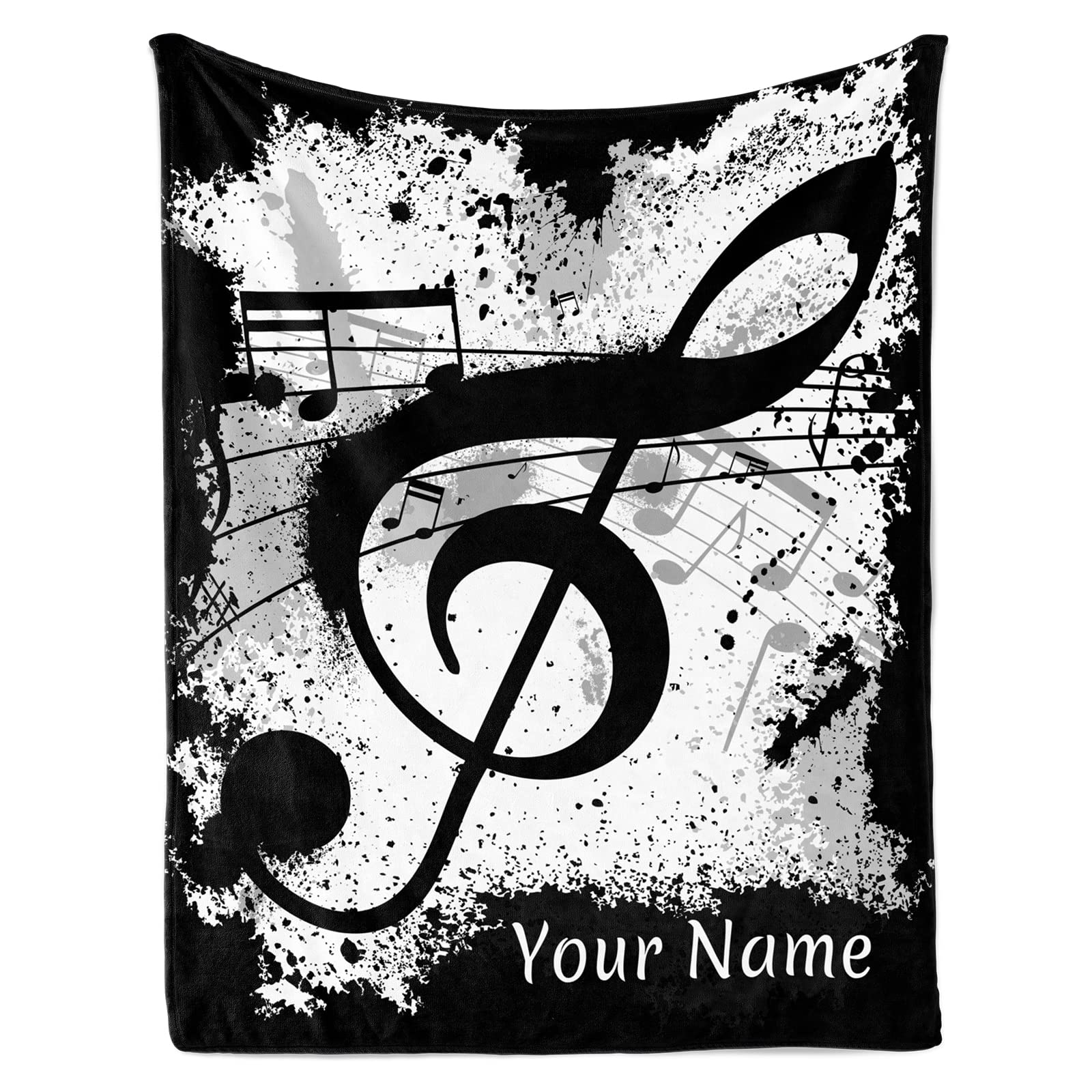 Jekeno Personalized Music Note Blanket Custom Throw Blanket with Your Name for Sofa Chair Bed Office Gift 50"x60"